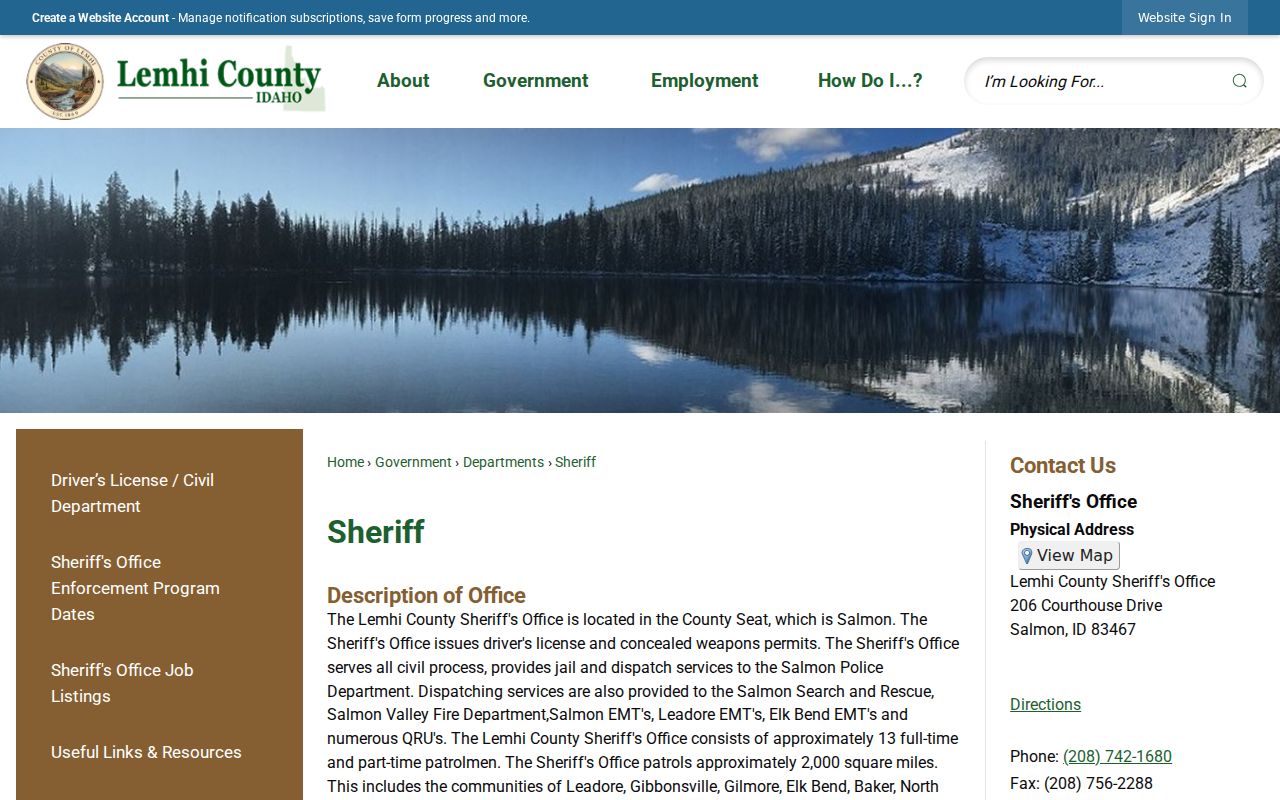 Lemhi County Sheriff and jail arrest records office