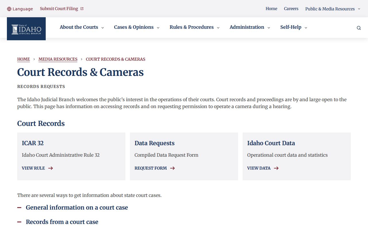 Idaho court access routes for Lemhi County criminal case files