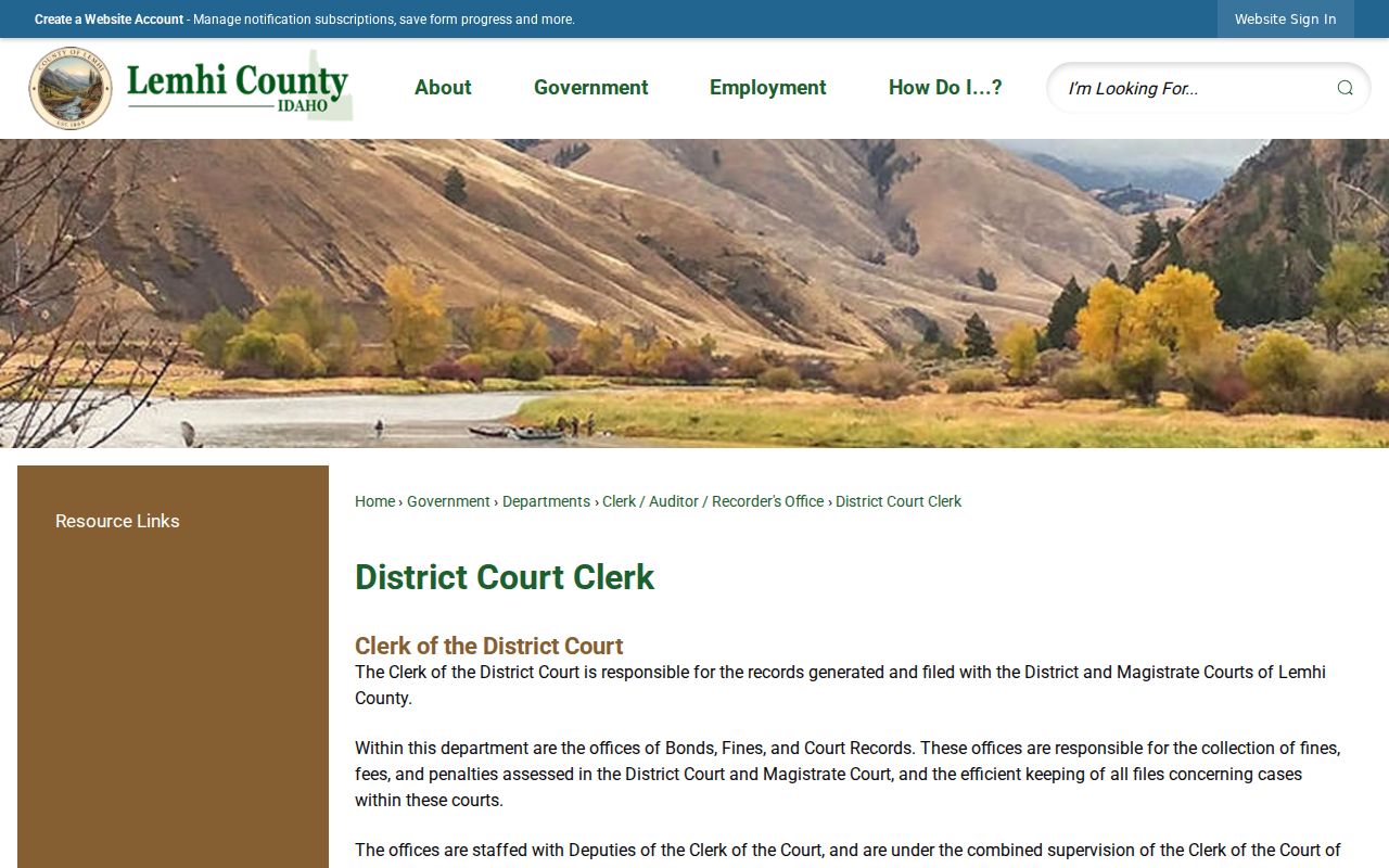Lemhi County District Court Clerk criminal case records page