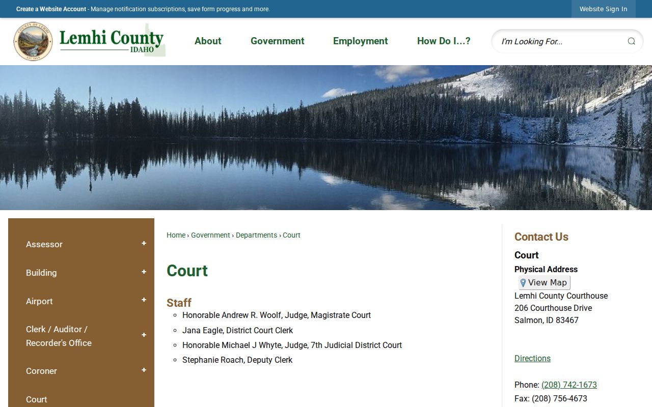 Lemhi County court case contacts for criminal records