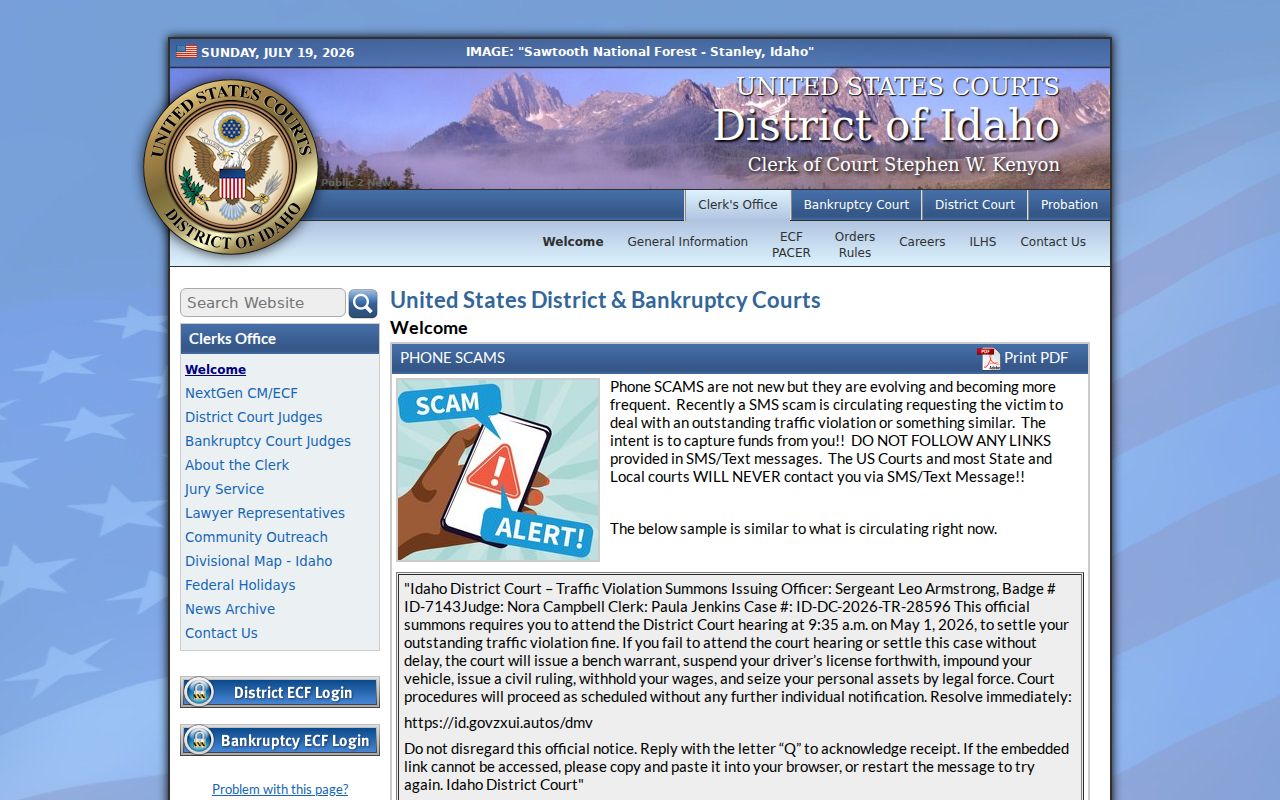 Lemhi County criminal history federal District of Idaho court