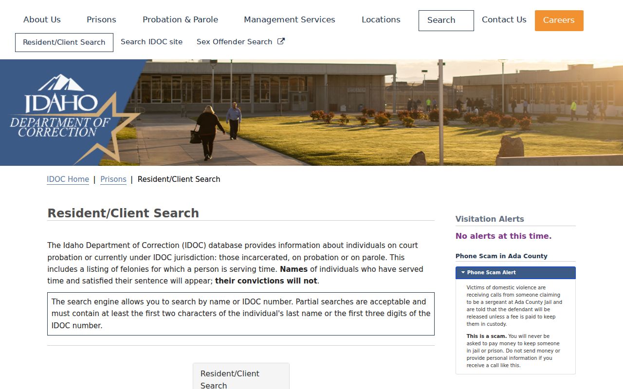 Lemhi County criminal history IDOC resident and client search