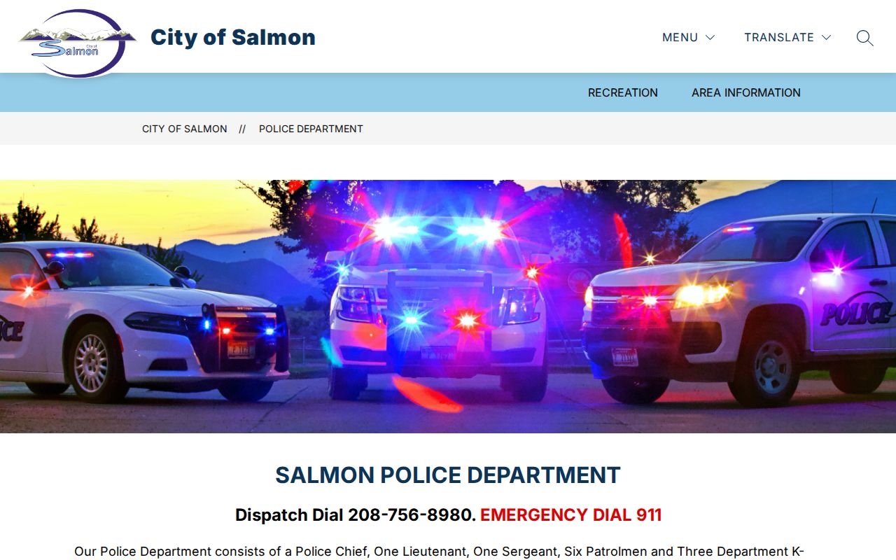 Salmon Police Department criminal records and dispatch information